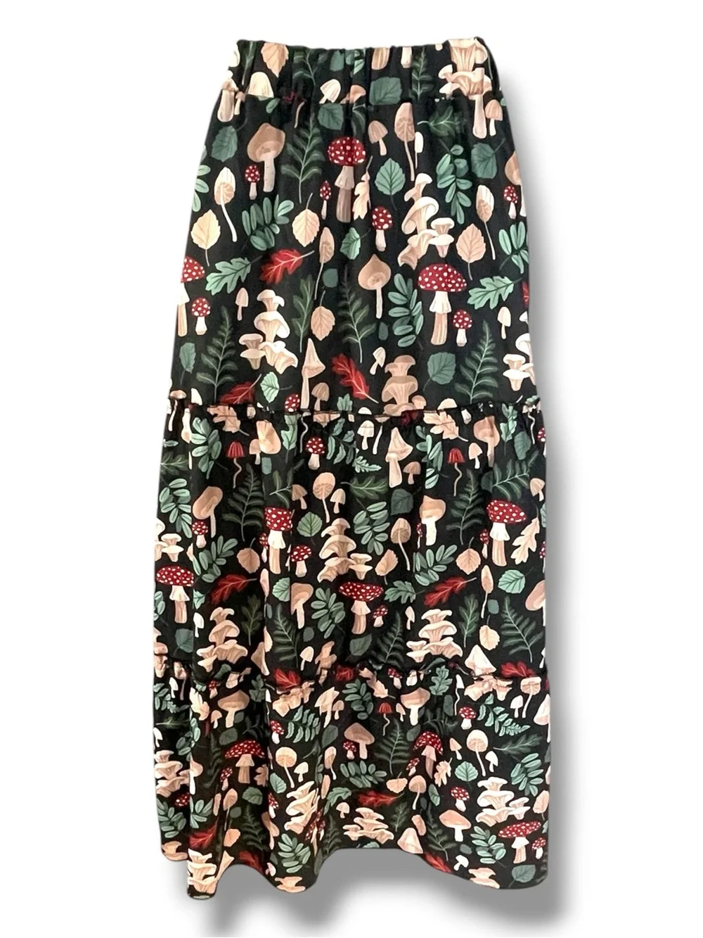 Mushroom Print Tiered Midi Skirt Woodland Cottagecore Fairycore Goblincore ROMWE